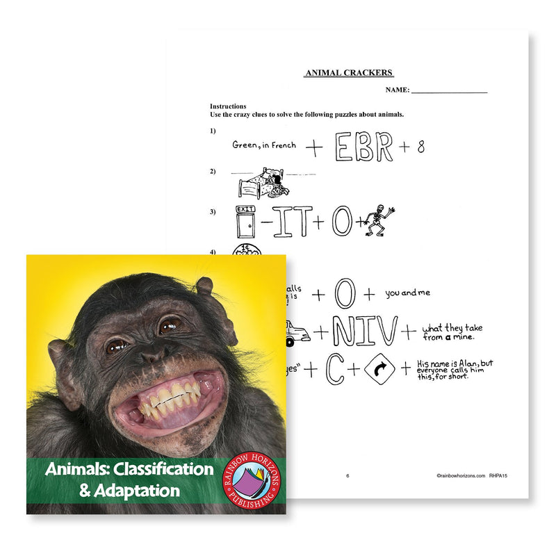 Animals: Classification & Adaptation: Animal Crackers Word Puzzles - WORKSHEET