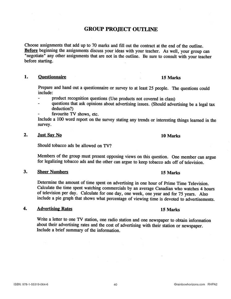 Advertising: Group Project Outline - WORKSHEET