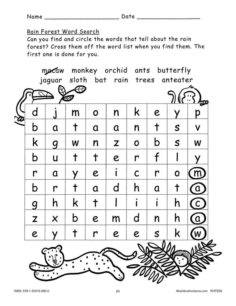 Tropical Rainforest: Word Search - WORKSHEET